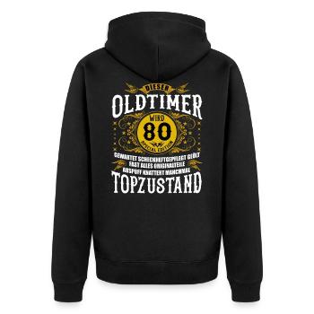 80 Geburtstag 80. Jubiläum 80 Ehrentag Geschenk - Unisex Premium Bio Zip Hoodie - Schwarz - Hinten - Nico (187cm)