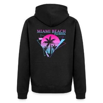Miami Beach - Retro 80s Aesthetic Vaporwave - Unisex Premium Bio Zip Hoodie - Schwarz - Hinten - Nico (187cm)