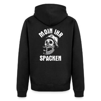 Moin Ihr Spacken - Lustiges Norddeutschland - Unisex Premium Bio Zip Hoodie - Schwarz - Hinten - Nico (187cm)