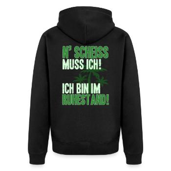 Rentner 2021 Pension Ruhestand Geschenkidee - Unisex Premium Bio Zip Hoodie - Schwarz - Hinten - Nico (187cm)