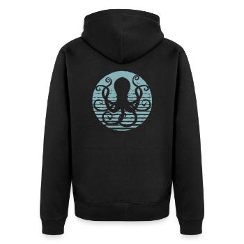 Oktopus Kraken Tintenfisch Meer Ozean - Unisex Premium Bio Zip Hoodie - Schwarz - Hinten - Nico (187cm)