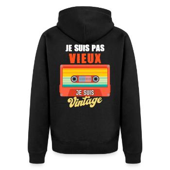 Je ne suis pas vieux je suis vintage - Veste à capuche bio Premium Unisexe - noir - Dos - Nico (187cm)