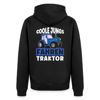 Coole Jungs fahren Traktor - Kinder Jungen Trekker - Unisex Premium Bio Zip Hoodie - Schwarz - Hinten - Nico (187cm)