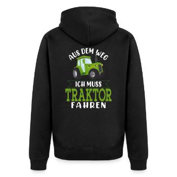 Aus dem Weg Ich muss Traktor fahren - Trekker - - Unisex Premium Bio Zip Hoodie - Schwarz - Hinten - Nico (187cm)