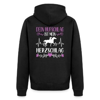 Dein Hufschlag ist mein Herzschlag Pferde Mädchen - Unisex Premium Bio Zip Hoodie - Schwarz - Hinten - Nico (187cm)