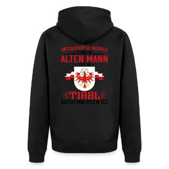 Unterschätze niemals einen alten Mann der in - Unisex Premium Bio Zip Hoodie - Schwarz - Hinten - Nico (187cm)