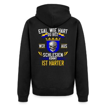 Schlesier Oberschlesien Schlesien Spruch Herren - Unisex Premium Bio Zip Hoodie - Schwarz - Hinten - Nico (187cm)