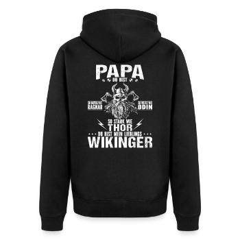 Papa Vatertag Geschenkidee Ragnar Odin Thor Vater - Unisex Premium Bio Zip Hoodie - Schwarz - Hinten - Nico (187cm)