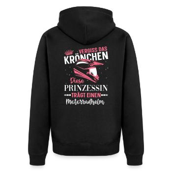 motorrad Fahrerin Motorbike Spruch Frauen Damen - Unisex Premium Bio Zip Hoodie - Schwarz - Hinten - Nico (187cm)