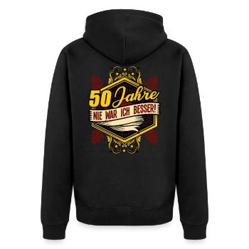 50. Geburtstag Damen Herren Geschenk lustig - Unisex Premium Bio Zip Hoodie - Schwarz - Hinten - Nico (187cm)