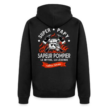super papy sapeurs pompiers cadeau papi pompier - Veste à capuche bio Premium Unisexe - noir - Dos - Nico (187cm)