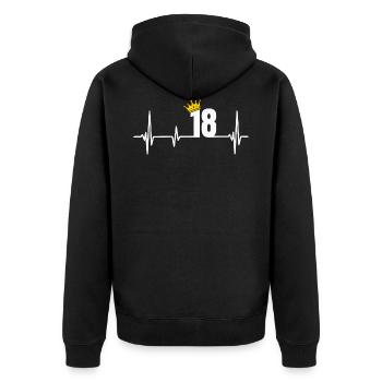 18. Geburtstag 18 Jahre Jubiläum Herzschlag Krone - Unisex Premium Bio Zip Hoodie - Schwarz - Hinten - Nico (187cm)