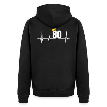 80. Geburtstag 80 Jahre Jubiläum Herzschlag Krone - Unisex Premium Bio Zip Hoodie - Schwarz - Hinten - Nico (187cm)