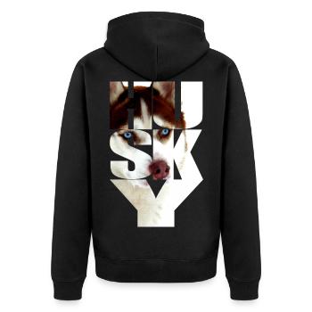 Husky cuivre tête rouge dans le texte - Veste à capuche bio Premium Unisexe - noir - Dos - Nico (187cm)