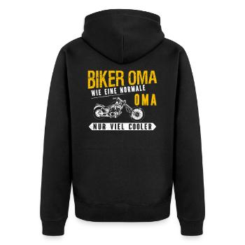 Biker Oma wie eine normale Oma nur viel cooler - - Unisex Premium Bio Zip Hoodie - Schwarz - Hinten - Nico (187cm)
