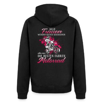 Biker Motocross Motorrad Damen Frauen Bikerin - Unisex Premium Bio Zip Hoodie - Schwarz - Hinten - Nico (187cm)