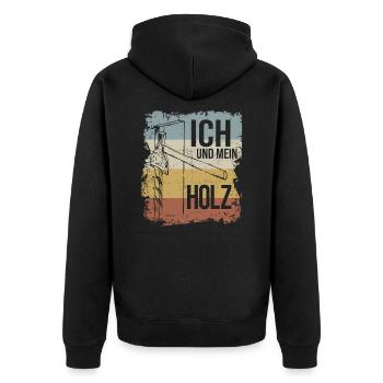 Ich und mein Holz - Axt Holz hacken Wald Äxte - Unisex Premium Bio Zip Hoodie - Schwarz - Hinten - Nico (187cm)