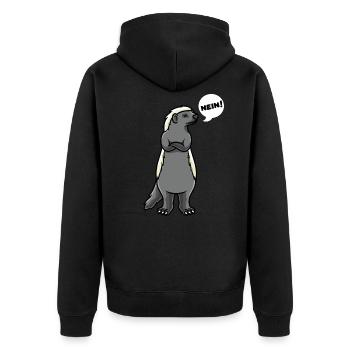 Sturer Honigdachs Ratel - Unisex Premium Bio Zip Hoodie - Schwarz - Hinten - Nico (187cm)