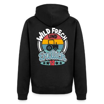 Traktor 12. Geburtstag Kinder - Unisex Premium Bio Zip Hoodie - Schwarz - Hinten - Nico (187cm)