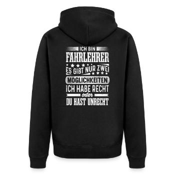 Fahrlehrer Lustig Führerschein Fahrschule - Unisex Premium Bio Zip Hoodie - Schwarz - Hinten - Nico (187cm)