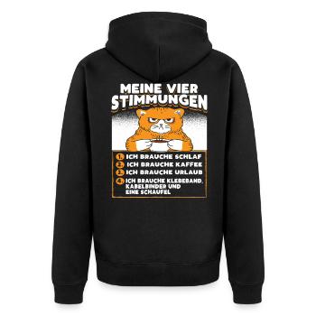 Katze Lustige Sprüche Kaffee - Unisex Premium Bio Zip Hoodie - Schwarz - Hinten - Nico (187cm)
