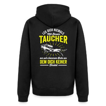 Leg Dich Niemals Mit Einem Taucher An Wir Kennen - Unisex Premium Bio Zip Hoodie - Schwarz - Hinten - Nico (187cm)