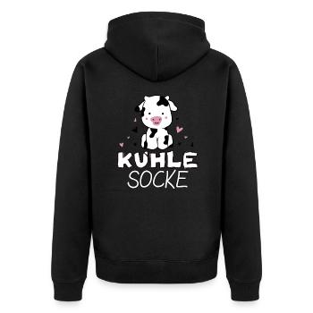 Kuhle Socke lustiges Kuh Motiv - Unisex Premium Bio Zip Hoodie - Schwarz - Hinten - Nico (187cm)