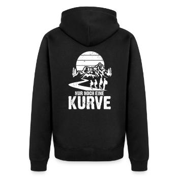 Nur noch eine Kurve dann sind wir da Wandern Berge - Unisex Premium Bio Zip Hoodie - Schwarz - Hinten - Nico (187cm)