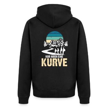 Nur noch eine Kurve dann sind wir da Wandern Berge - Unisex Premium Bio Zip Hoodie - Schwarz - Hinten - Nico (187cm)