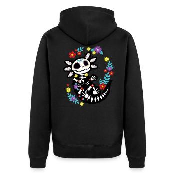 Axolotl Sugar Skull Mexican Blumen - Unisex Premium Bio Zip Hoodie - Schwarz - Hinten - Nico (187cm)