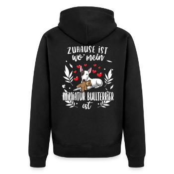 Miniatur Bullterrier Hund - Unisex Premium Bio Zip Hoodie - Schwarz - Hinten - Nico (187cm)