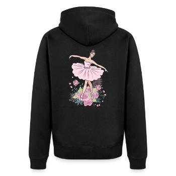 Ballerina Junge Dame Blumen Rosen Tanz - Unisex Premium Bio Zip Hoodie - Schwarz - Hinten - Nico (187cm)