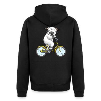 Valais black-nosed sheep on bike sheep animal - Unisex Premium Organic Zip Hoodie - black - Back - Nico (187cm)