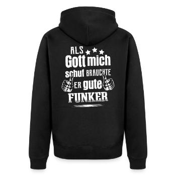 Amateurfunk Hobby Funker Lustig Amateurfunker - Unisex Premium Bio Zip Hoodie - Schwarz - Hinten - Nico (187cm)
