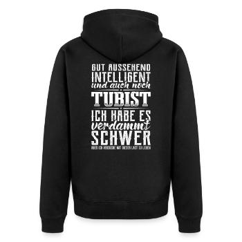 Tuba Gutaussehend Tubist Lustig Tubisten - Unisex Premium Bio Zip Hoodie - Schwarz - Hinten - Nico (187cm)