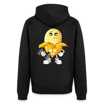 Veganer Veganerin Bodybuilding Banane - Unisex Premium Bio Zip Hoodie - Schwarz - Hinten - Nico (187cm)