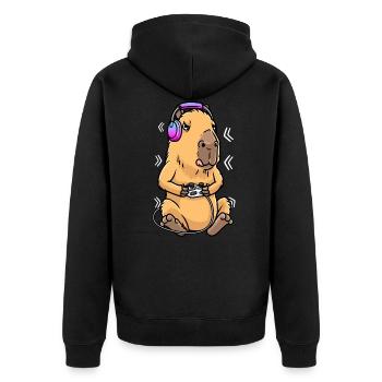 Capybara Nagetier Videospiel Gaming Gamer - Unisex Premium Bio Zip Hoodie - Schwarz - Hinten - Nico (187cm)
