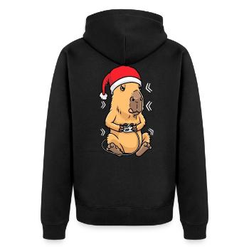 Weihnachten Capybara Nagetier Gaming Gamer - Unisex Premium Bio Zip Hoodie - Schwarz - Hinten - Nico (187cm)