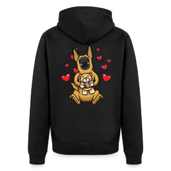 Kawaii Malinois Dog Cuddly Toy Belgian - Unisex Premium Organic Zip Hoodie - black - Back - Nico (187cm)