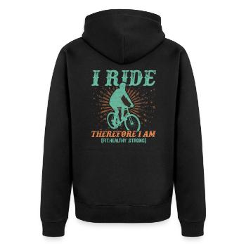 Fahrrad Zitat Vintage Radfahren Ich fahre Dafür bin ich - Unisex Premium Bio Zip Hoodie - Schwarz - Hinten - Nico (187cm)