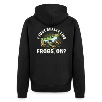 Frosch Geschenk, Amphibien, Süßer Frosch - Unisex Premium Bio Zip Hoodie - Schwarz - Hinten - Nico (187cm)
