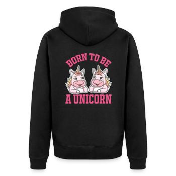 Einhorn Zitat Born To Be A Unicorn - Unisex Premium Bio Zip Hoodie - Schwarz - Hinten - Nico (187cm)