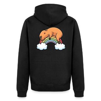 Capybara Regenbogen Pyjama Schlafshirt - Unisex Premium Bio Zip Hoodie - Schwarz - Hinten - Nico (187cm)