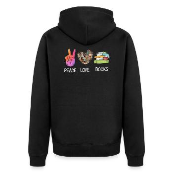Buch lesen Zitat Frieden Liebe Bücher - Unisex Premium Bio Zip Hoodie - Schwarz - Hinten - Nico (187cm)