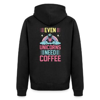 Citation de licorne Même les licornes ont besoin de café - Veste à capuche bio Premium Unisexe - noir - Dos - Nico (187cm)