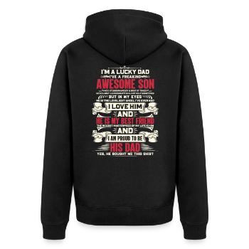 Vatertag Zitat Lucky Dad I'veFreaking AwesoSon - Unisex Premium Bio Zip Hoodie - Schwarz - Hinten - Nico (187cm)
