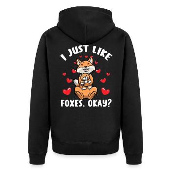 Kawaii Fuchs Kuscheltier Herz Fuchs - Unisex Premium Bio Zip Hoodie - Schwarz - Hinten - Nico (187cm)