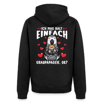 Graupapagei Kuscheltier Kawaii Herz Vogel Kongo - Unisex Premium Bio Zip Hoodie - Schwarz - Hinten - Nico (187cm)