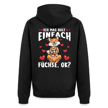Kawaii Fuchs Kuscheltier Herz Fuchs - Unisex Premium Bio Zip Hoodie - Schwarz - Hinten - Nico (187cm)