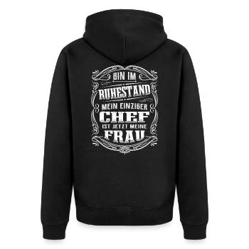 Rentner Ruhestand mein Chef ist meine Frau - Unisex Premium Bio Zip Hoodie - Schwarz - Hinten - Nico (187cm)